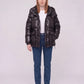 Short Shiny Puffer Jacket with Patch Pockets