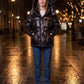 Short Shiny Puffer Jacket with Patch Pockets