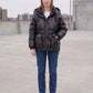 Short Shiny Puffer Jacket with Patch Pockets