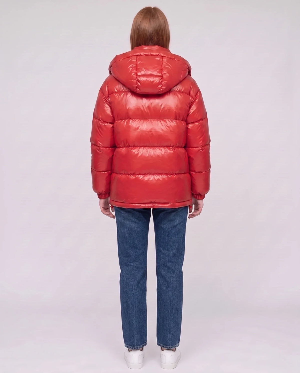 Short Shiny Puffer Jacket with Patch Pockets