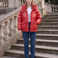 Short Shiny Puffer Jacket with Patch Pockets