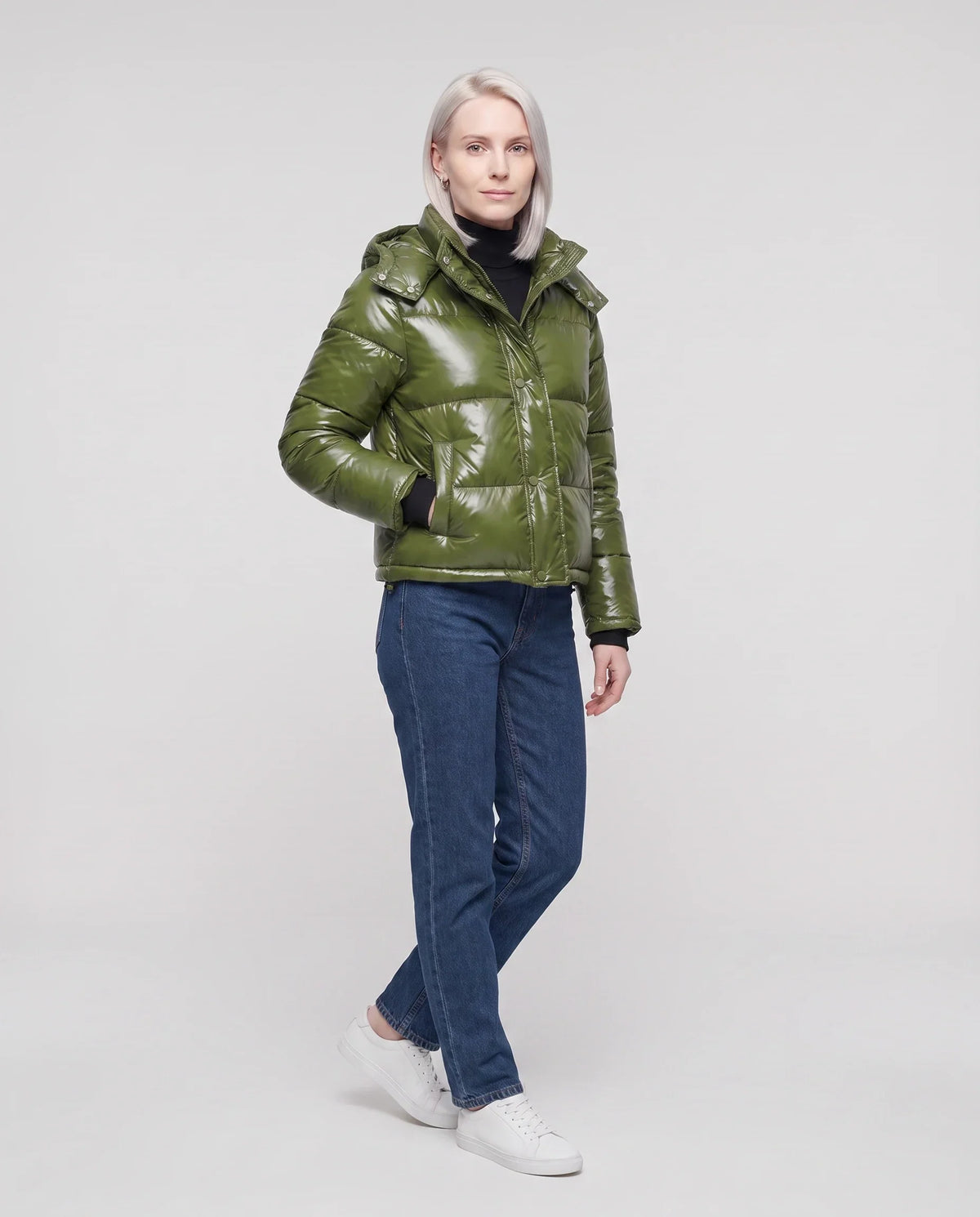 Short Shiny Hooded Puffer Jacket
