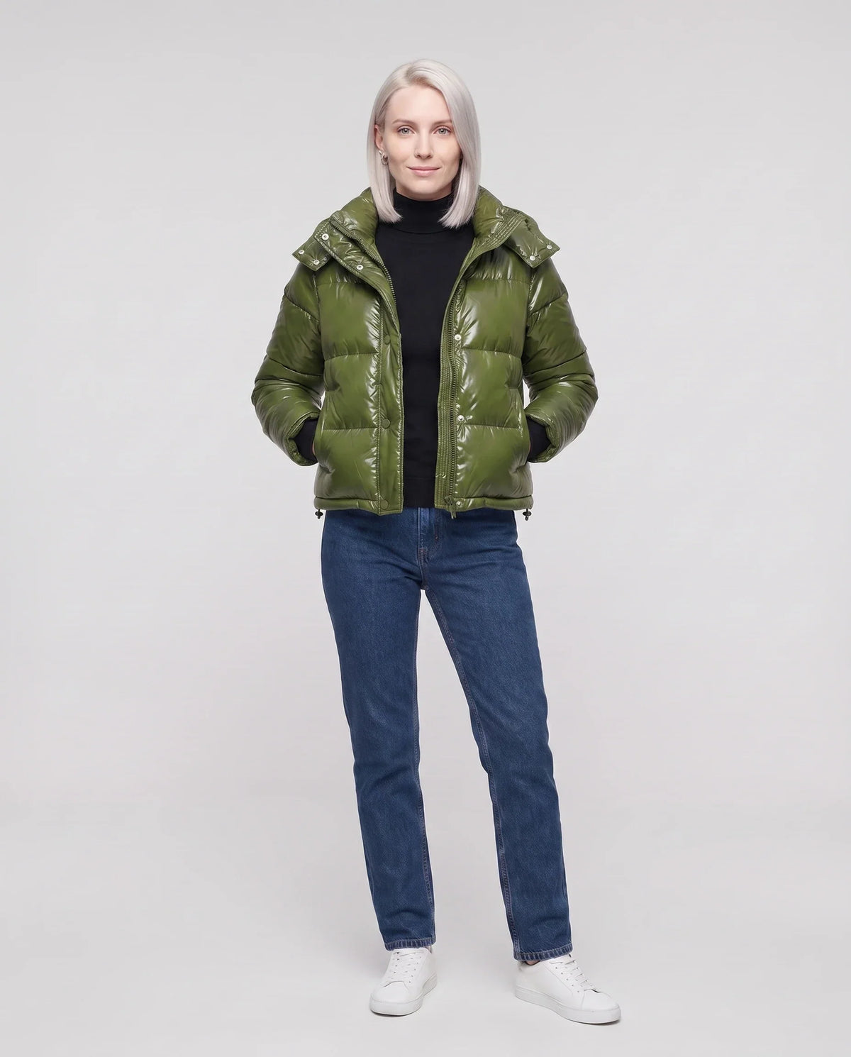 Short Shiny Hooded Puffer Jacket