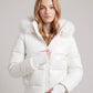Short Puffer Jacket with Thumbholes and Faux Fur Hood