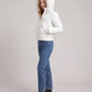 Short Puffer Jacket with Thumbholes and Faux Fur Hood