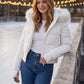 Short Puffer Jacket with Thumbholes and Faux Fur Hood