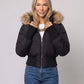 Short Puffer Jacket with Thumbholes and Faux Fur Hood