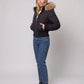 Short Puffer Jacket with Thumbholes and Faux Fur Hood