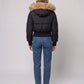 Short Puffer Jacket with Thumbholes and Faux Fur Hood