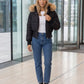 Short Puffer Jacket with Thumbholes and Faux Fur Hood