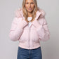 Short Puffer Jacket with Thumbholes and Faux Fur Hood