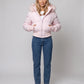 Short Puffer Jacket with Thumbholes and Faux Fur Hood