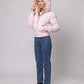 Short Puffer Jacket with Thumbholes and Faux Fur Hood