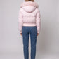 Short Puffer Jacket with Thumbholes and Faux Fur Hood
