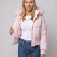 Short Puffer Jacket with Thumbholes and Faux Fur Hood