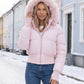 Short Puffer Jacket with Thumbholes and Faux Fur Hood