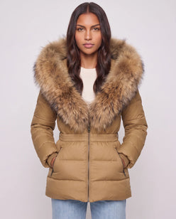 Short Puffer Jacket with Large Faux Fur Hood
