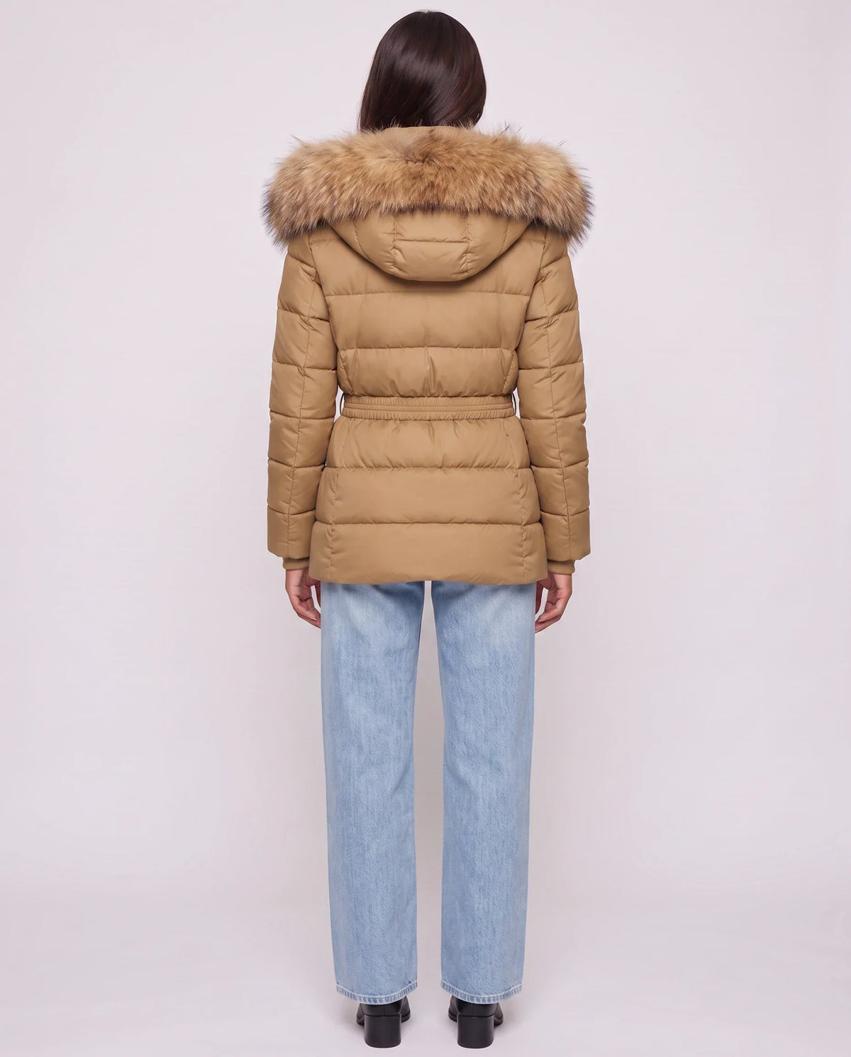 Short Puffer Jacket with Large Faux Fur Hood