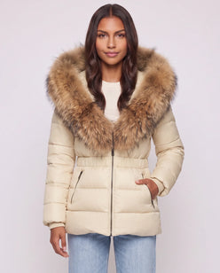 Short Puffer Jacket with Large Faux Fur Hood