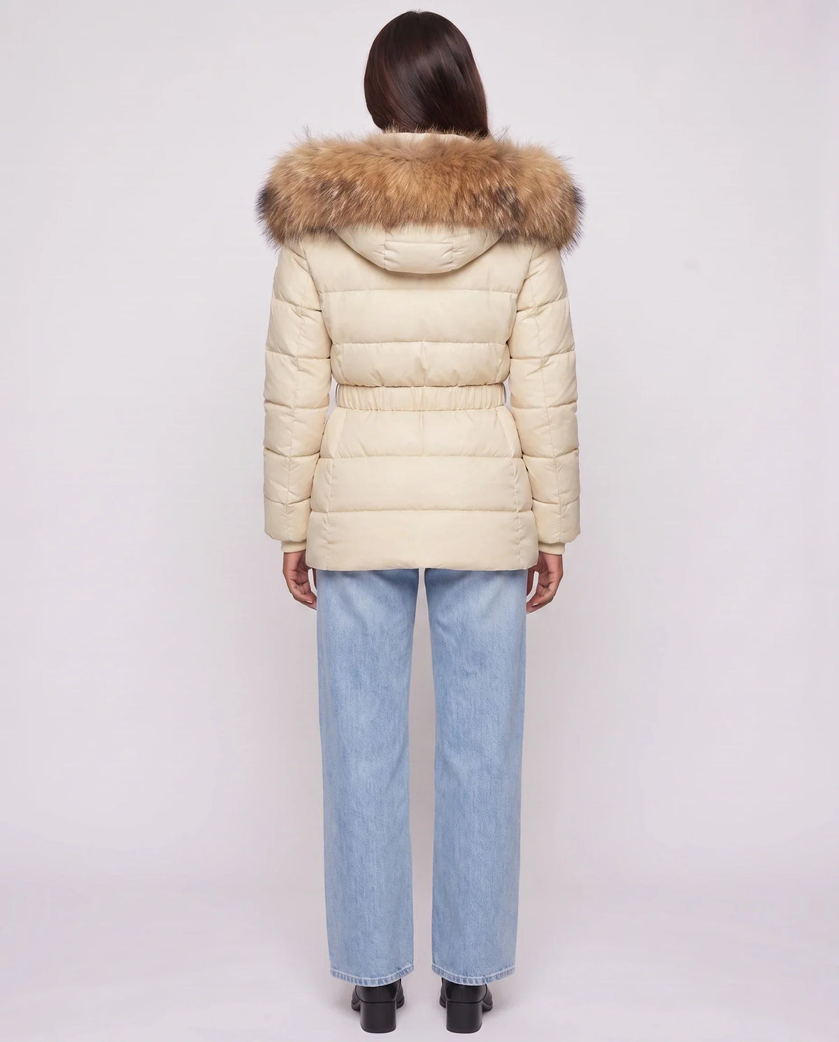 Short Puffer Jacket with Large Faux Fur Hood