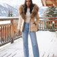 Short Puffer Jacket with Large Faux Fur Hood