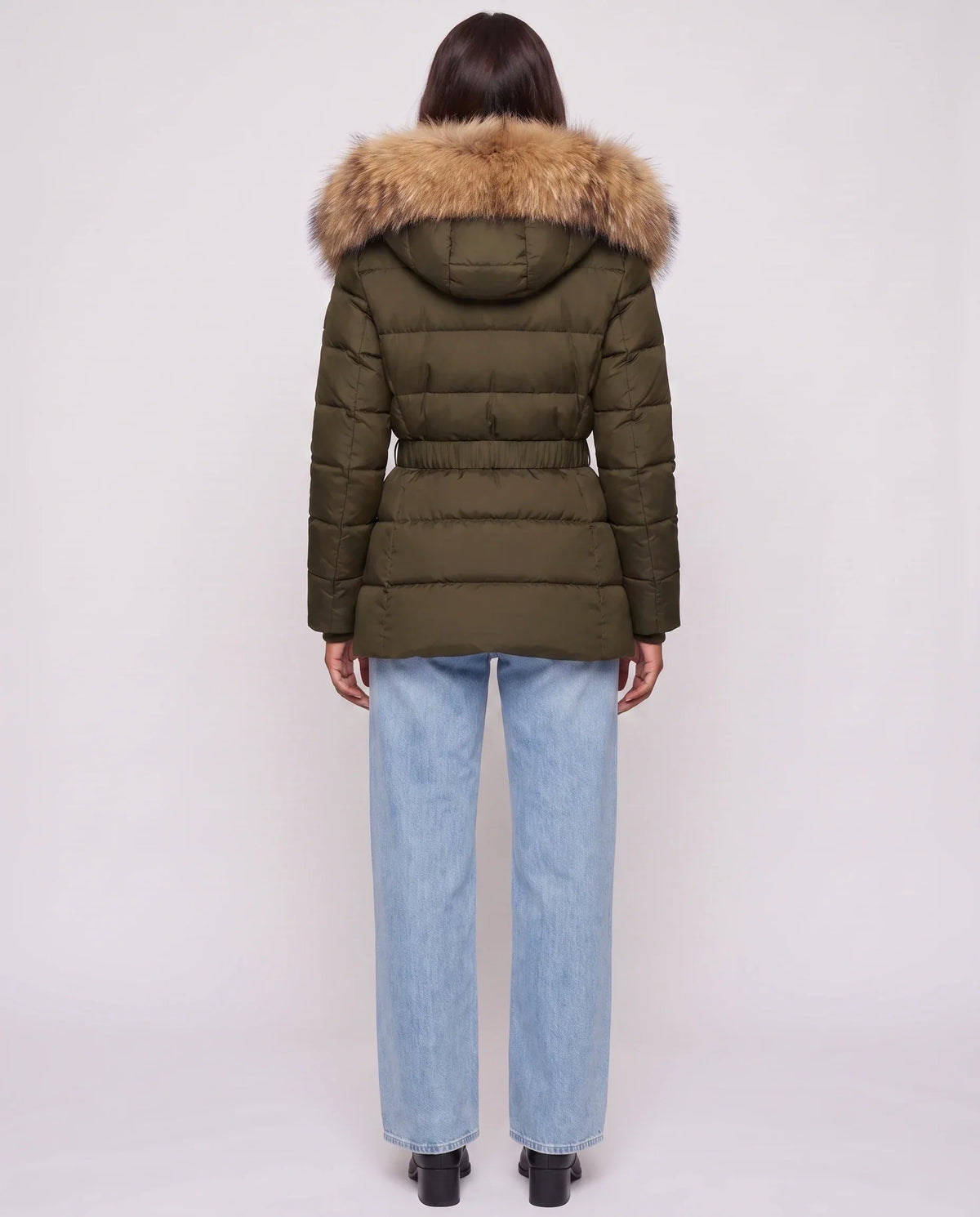 Short Puffer Jacket with Large Faux Fur Hood