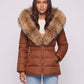 Short Puffer Jacket with Large Faux Fur Hood