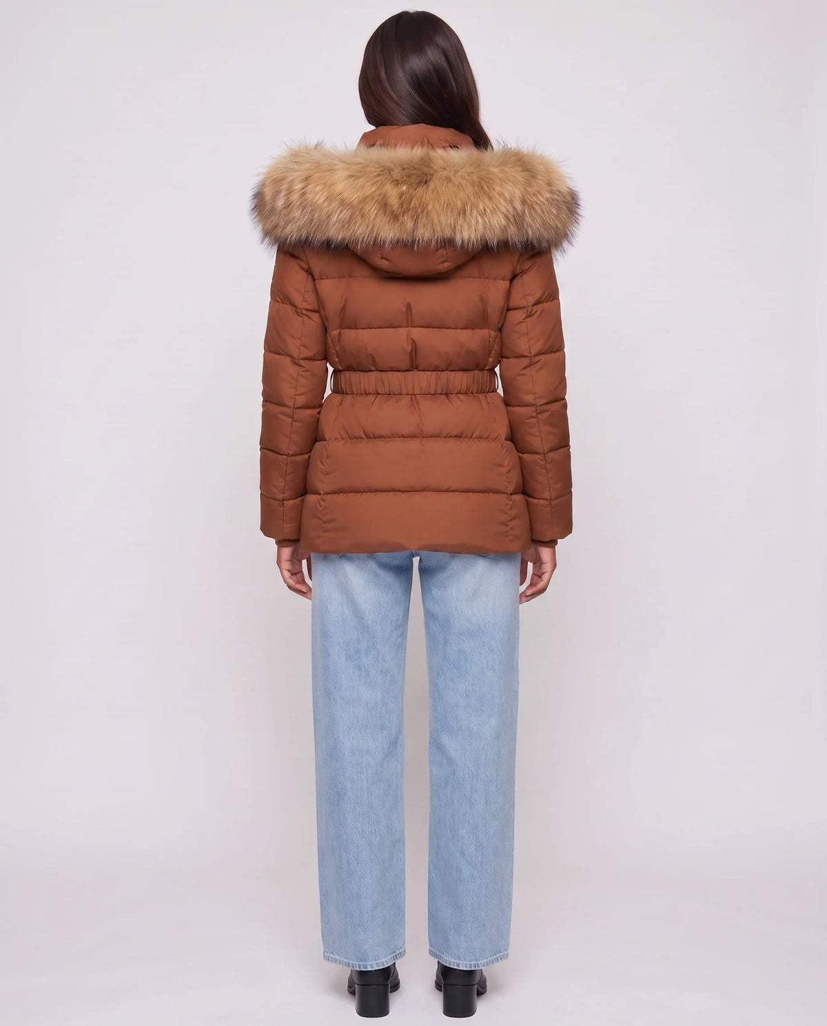 Short Puffer Jacket with Large Faux Fur Hood
