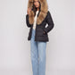 Short Puffer Jacket with Large Faux Fur Hood