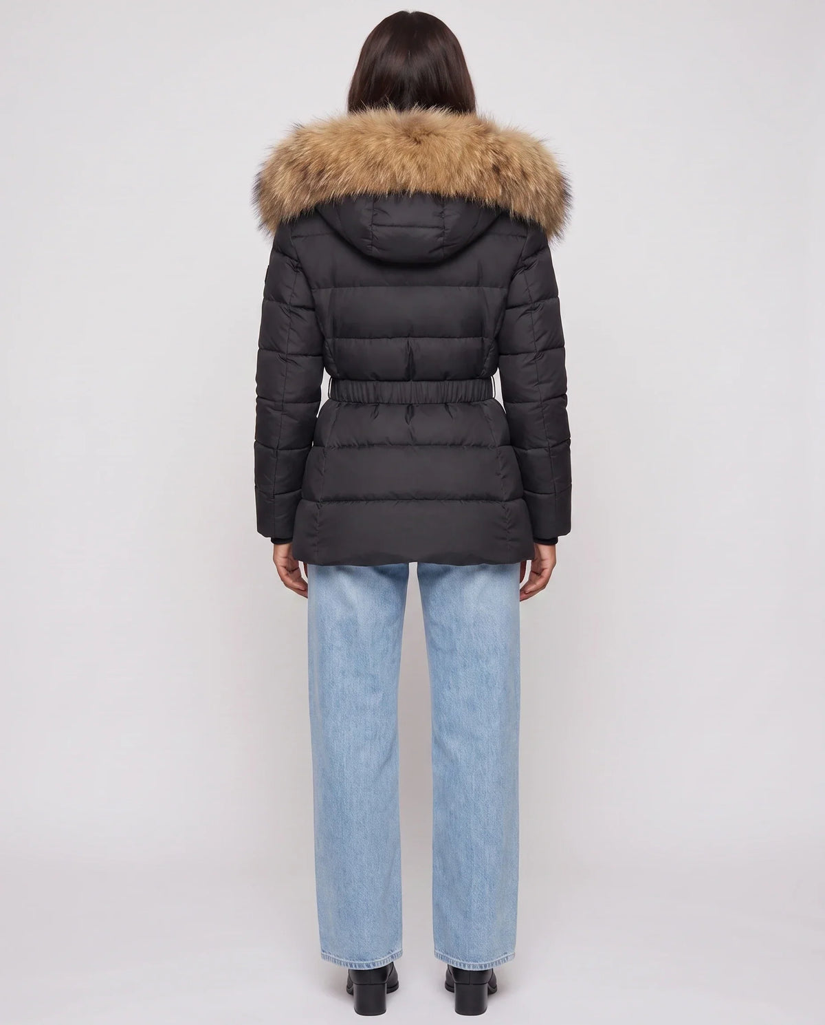 Short Puffer Jacket with Large Faux Fur Hood