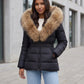Short Puffer Jacket with Large Faux Fur Hood