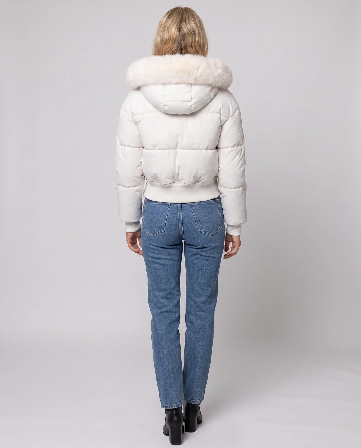 Short Puffer Jacket with Faux Fur Hood