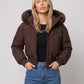 Short Puffer Jacket with Faux Fur Hood