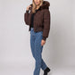 Short Puffer Jacket with Faux Fur Hood
