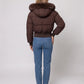 Short Puffer Jacket with Faux Fur Hood