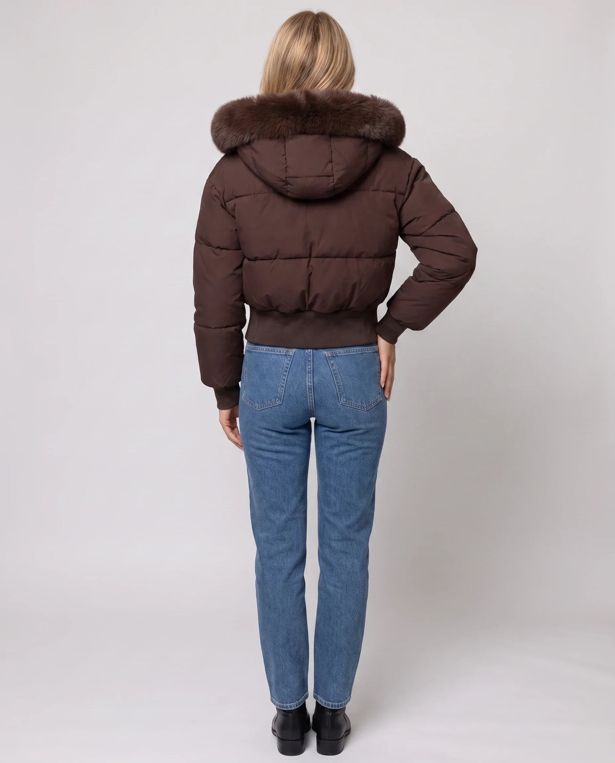 Short Puffer Jacket with Faux Fur Hood