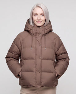 Short Hooded Puffer Jacket with Popper Placket
