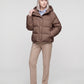 Short Hooded Puffer Jacket with Popper Placket