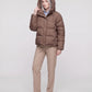 Short Hooded Puffer Jacket with Popper Placket
