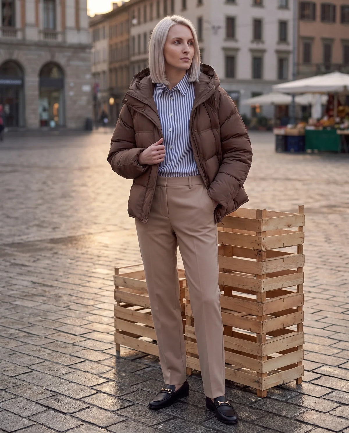 Short Hooded Puffer Jacket with Popper Placket