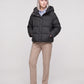 Short Hooded Puffer Jacket with Popper Placket