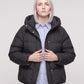 Short Hooded Puffer Jacket with Popper Placket
