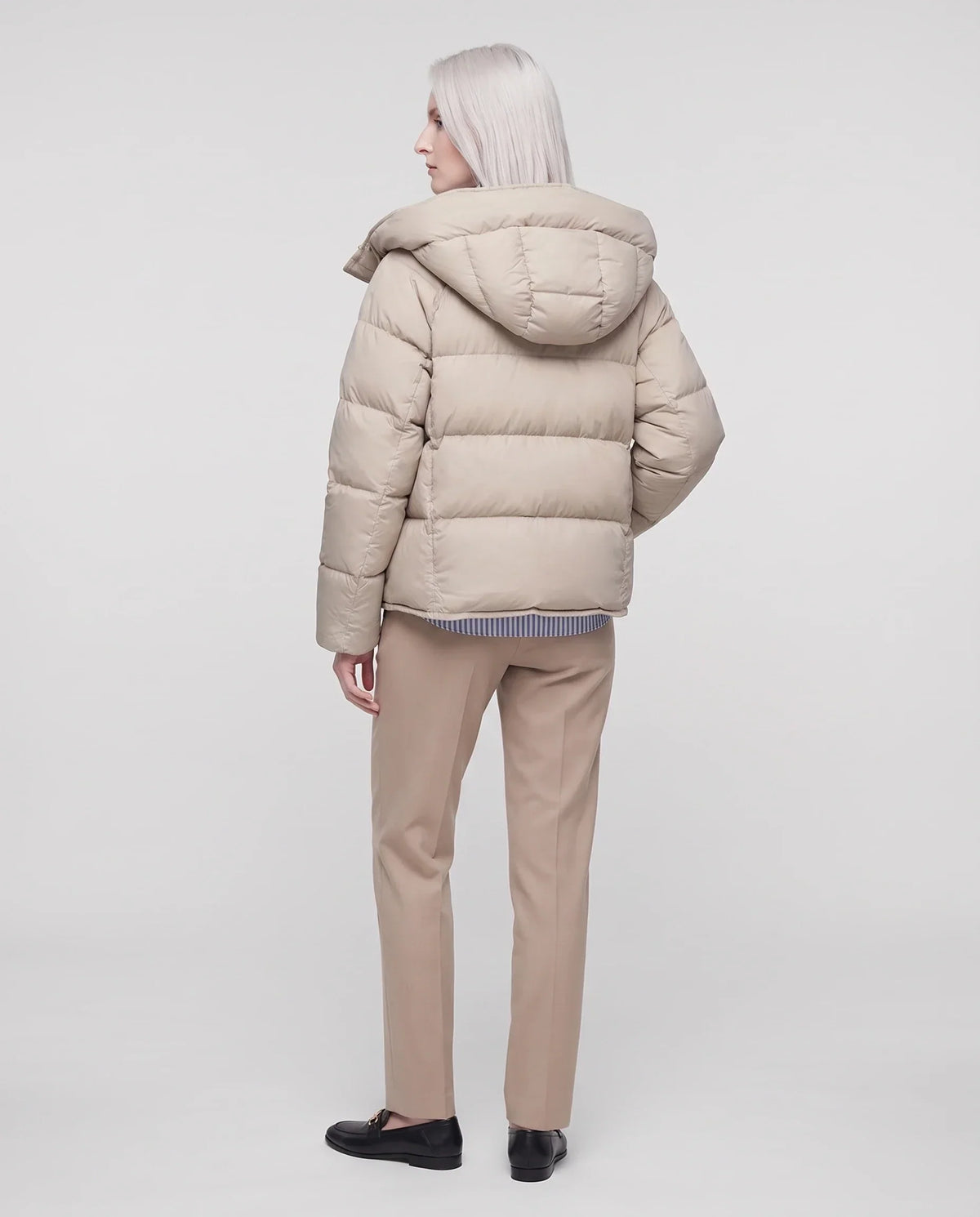 Short Hooded Puffer Jacket with Popper Placket