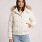 Short Puffer Jacket with Faux Fur Hood and Poppers