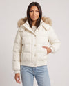 Short Puffer Jacket with Faux Fur Hood and Poppers
