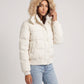 Short Puffer Jacket with Faux Fur Hood and Poppers