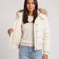Short Puffer Jacket with Faux Fur Hood and Poppers