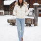 Short Puffer Jacket with Faux Fur Hood and Poppers