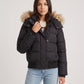 Short Puffer Jacket with Faux Fur Hood and Poppers