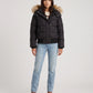 Short Puffer Jacket with Faux Fur Hood and Poppers